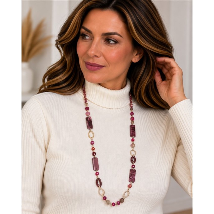 Sweet7 Ketting lang blokken 101224880 wijnrood Sweet7 Ketting lang blokken 101224880 wijnrood